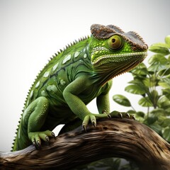 Fototapeta premium A green lizard sitting on top of a tree branch.
