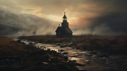 church on the hill ai generated