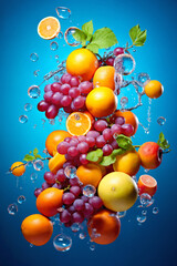 Fototapeta na wymiar fruits with water splashes, on color background, fresh and healthy food