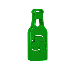 Green Beer bottle with clover trefoil leaf icon isolated on transparent background. Happy Saint Patricks day. National Irish holiday.