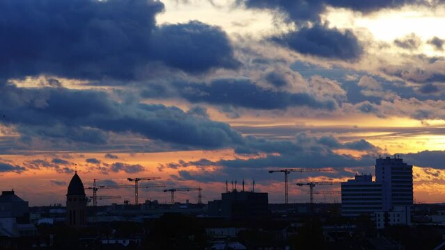 construction sites in frankfurt germany in a time lapse video