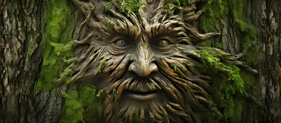 Foto op Canvas tree trunk with green man face. AI generated. © RZ
