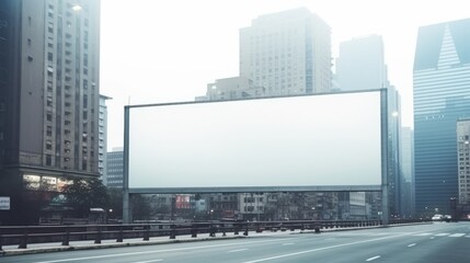 Fototapeta na wymiar An empty billboard on a city highway. Blank billboard with copy space