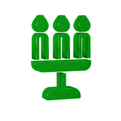 Green Candelabrum with three candlesticks icon isolated on transparent background.