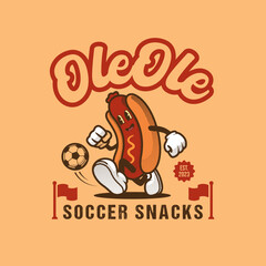 Retro Hotdog Soccer Vintage Mascot