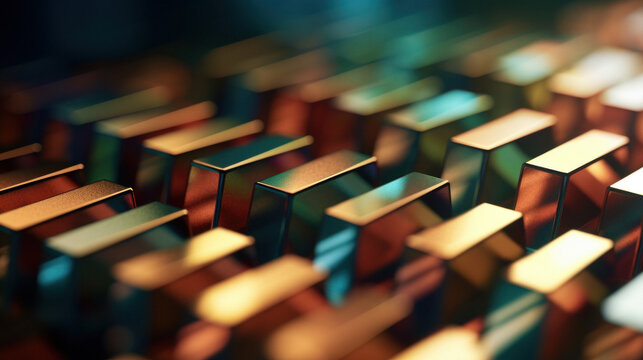 Closeup of a glowing Bismut Bars Background