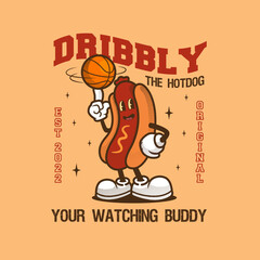 Retro Hotdog Basketball Vintage Logo