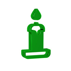 Green Burning candle in candlestick icon isolated on transparent background. Cylindrical candle stick with burning flame.