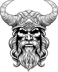 A Viking warrior or barbarian gladiator man mascot face looking strong wearing a helmet. In a retro vintage woodcut style.