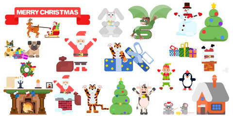 merry christmas selection in flat style characters