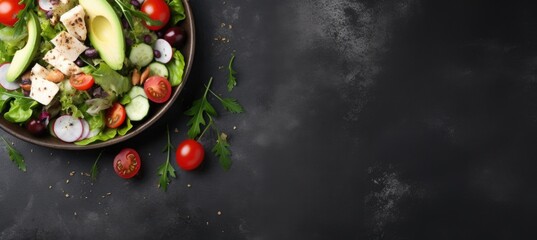 various healthy foods in bowls on a black background