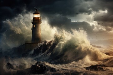 Fototapeta na wymiar Lighthouse on a cliff during a storm
