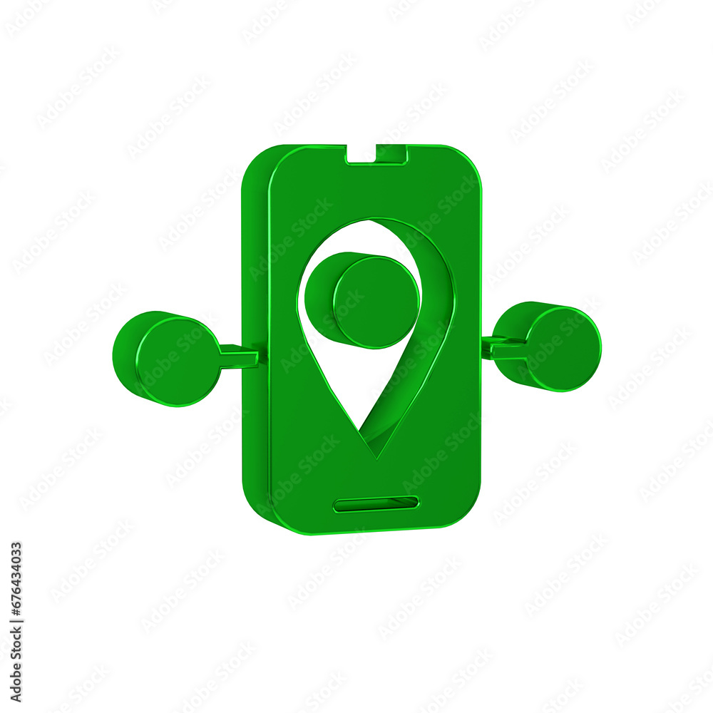 Poster green route location icon isolated on transparent background. train line path of train road route wi