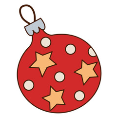 Christmas toy isolated on a white background. Merry Christmas and Happy New Year groovy sticker. Funny retro flat cartoon element in trendy 60s-70s style. 