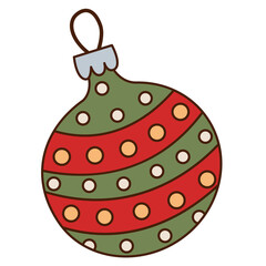Christmas toy isolated on a white background. Merry Christmas and Happy New Year groovy sticker. Funny retro flat cartoon element in trendy 60s-70s style. 