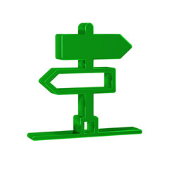 Green Road traffic sign. Signpost icon isolated on transparent background. Pointer symbol. Isolated street information sign. Direction sign.