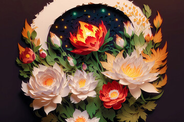 Summer concept. Beautiful Papercut Bouquet of Wild Flowers. Papercut illustration. Generative AI