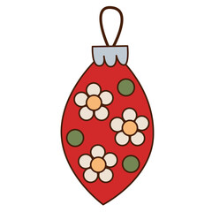 Christmas toy isolated on a white background. Merry Christmas and Happy New Year groovy sticker. Funny retro flat cartoon element in trendy 60s-70s style. 