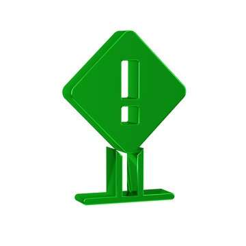 Green Exclamation mark in square frame icon isolated on transparent background. Hazard warning sign, careful, attention, danger warning important sign.