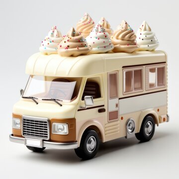 A toy food truck with ice cream and sprinkles on top. Realistic clipart on white background