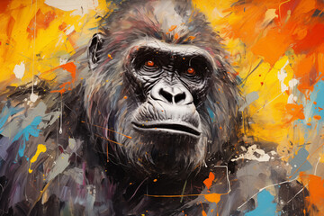 Colorful oil painting of a Gorilla