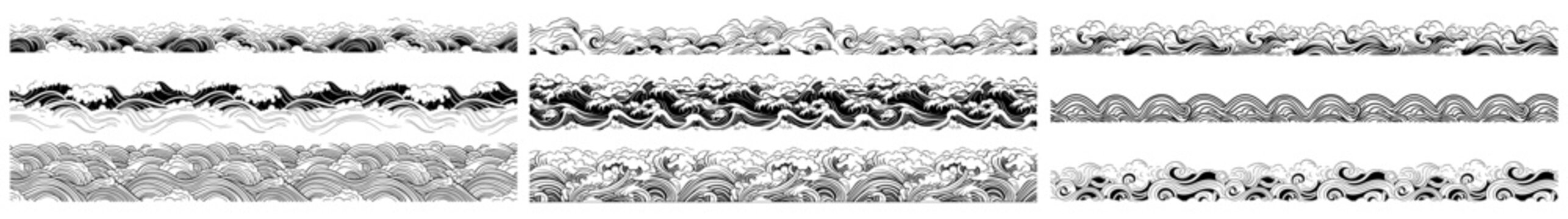 asian wave border. cloud pattern tile.