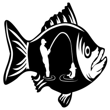 Big Fish and Fisherman, Hand Drawn Vector Illustration