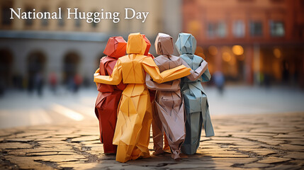 Obraz premium National Hugging Day Poster, Origami Style