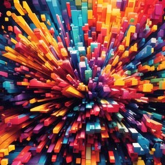 3D Explosion of Colorful Blocks