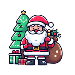 santa claus and christmas tree and gifts