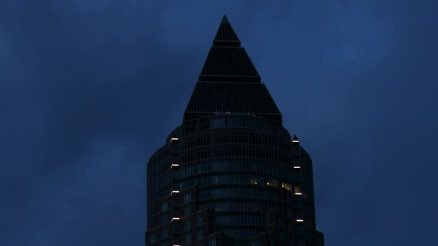 the messe tower of frankfurt germany at night video