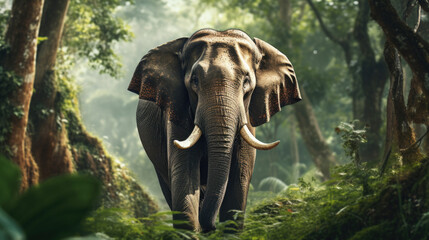 Adult Sri lankan elephant on the road. Sri Lankan elephant (Elephas maximus maximus). - Powered by Adobe