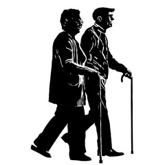 silhouette of a senior man and woman