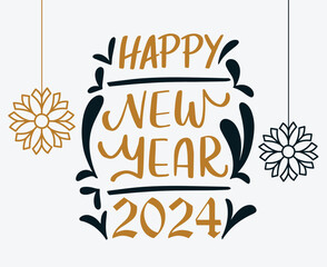 Happy New Year 2024 Holiday Design Blue And Brown Abstract Vector Logo Symbol Illustration