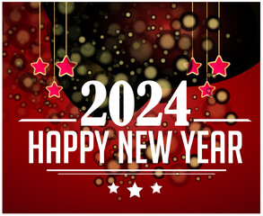 Happy New Year 2024 Holiday Design White Abstract Vector Logo Symbol Illustration With Red Background