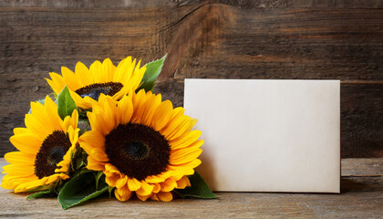 Greeting or invitation card and sunflowers
