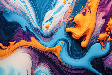 Abstract beauty of liquid paints in slow flow mixing gently 
