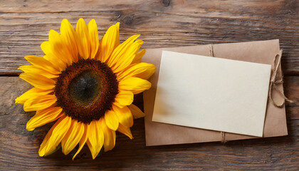 Greeting or invitation card and sunflowers