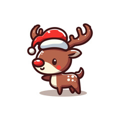cute hand drawn cartoon reindeer with santa hat, reindeer logo