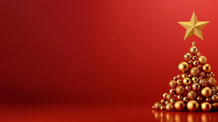 Etoiles et boules de No&euml;l d&eacute;coratives. Ambiance festive et hivernale, rouge, dor&eacute;. Espace vide de composition pour conception et cr&eacute;ation graphique.