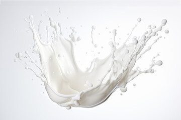 Milk splash frozen in time against a pristine white background