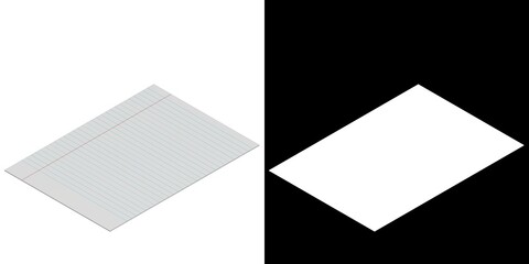 3D rendering illustration of a sheet of lined paper