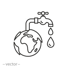saving world water icon, water tap with drops of water, natural water reserves, thin line symbol on white background - editable stroke vector illustration eps10