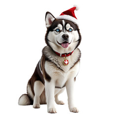 Naklejka na ściany i meble Siberian husky in Santa Clause Dress, Santa Dog - Generative AI