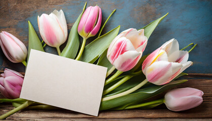 Greeting or invitation card and tulip flowers