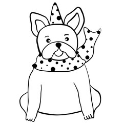 Watercolor Style French Bulldog Wearing Christmas Hat - Festive Hand-Drawn Illustration