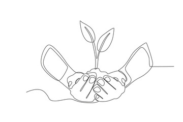 Tree planting for the environment. World enviromental education day one-line drawing