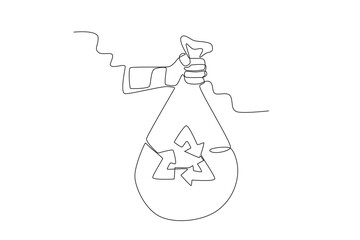 A garbage bag with a recycling symbol. World enviromental education day one-line drawing