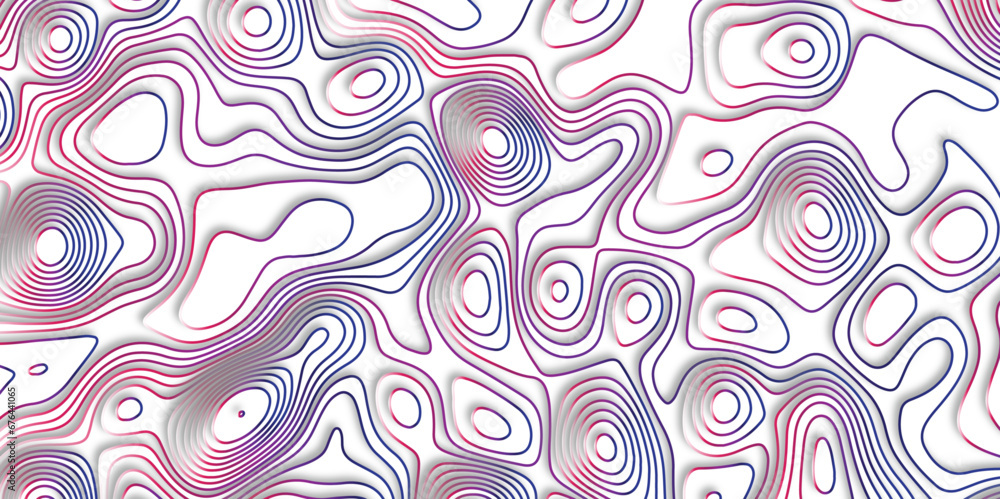 Poster Abstract white background with colorful gradient Topographic line map and shadows . Contour elevation topographic and textured Background Modern design White background with topographic wavy patte.