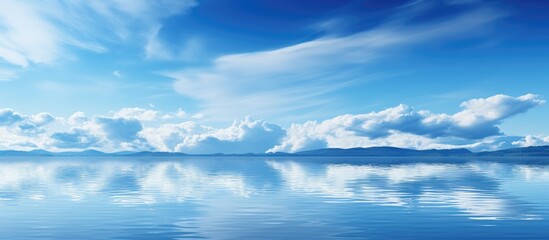 Obraz premium The beautiful blue sky reflects off the calm waters creating a breathtaking scenery of nature and landscape
